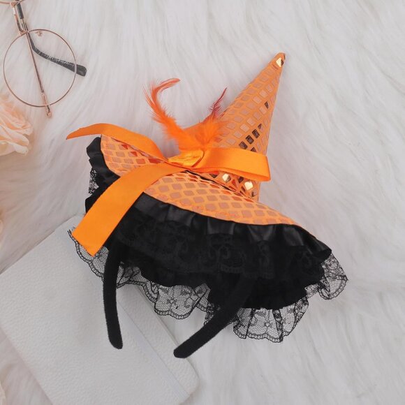 Hallowmas Headband Elegant Witch Hat Flower Design Hair Accessories for Women Or - Picture 5 of 6